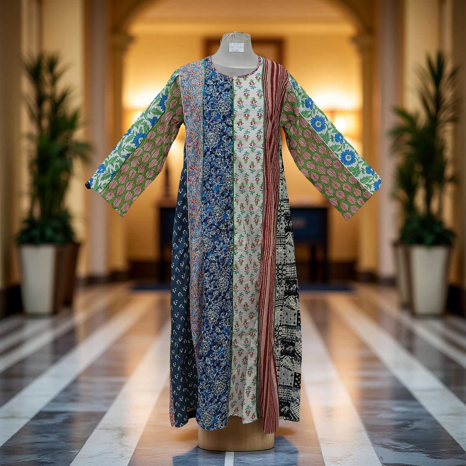 S/M Malaysia Printed Cotton Dress 57" Long Jalabiya