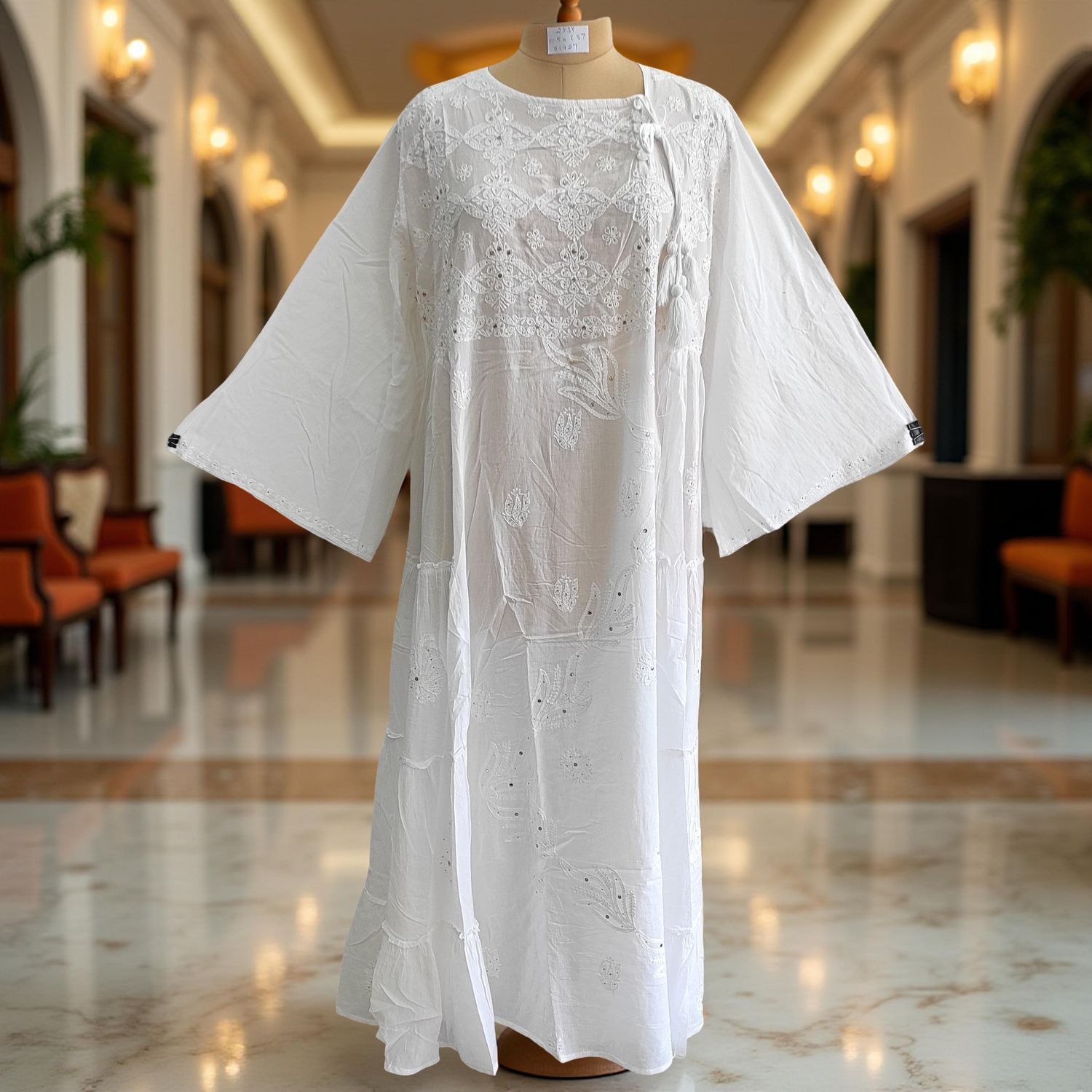 2XL/3XL Cindrella Embroidery Cotton Dress 57" Long Jalabiya