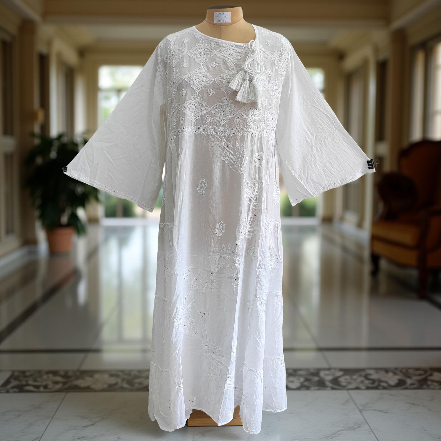 2XL/3XL Cindrella Embroidery Cotton Dress 57" Long Jalabiya
