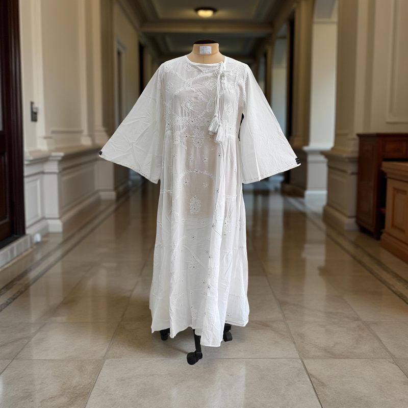 L/XL Cindrella embroidery Cotton Dress 57" Long Jalabiya