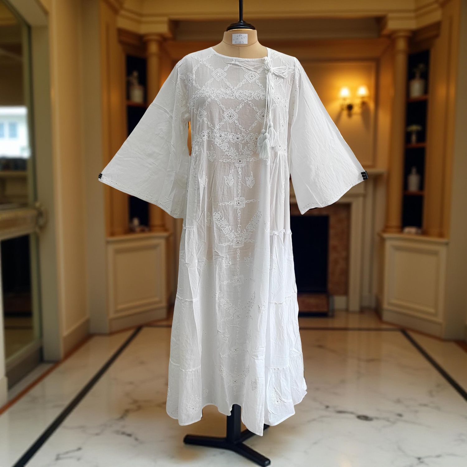 L/XL Cindrella embroidery Cotton Dress 57" Long Jalabiya