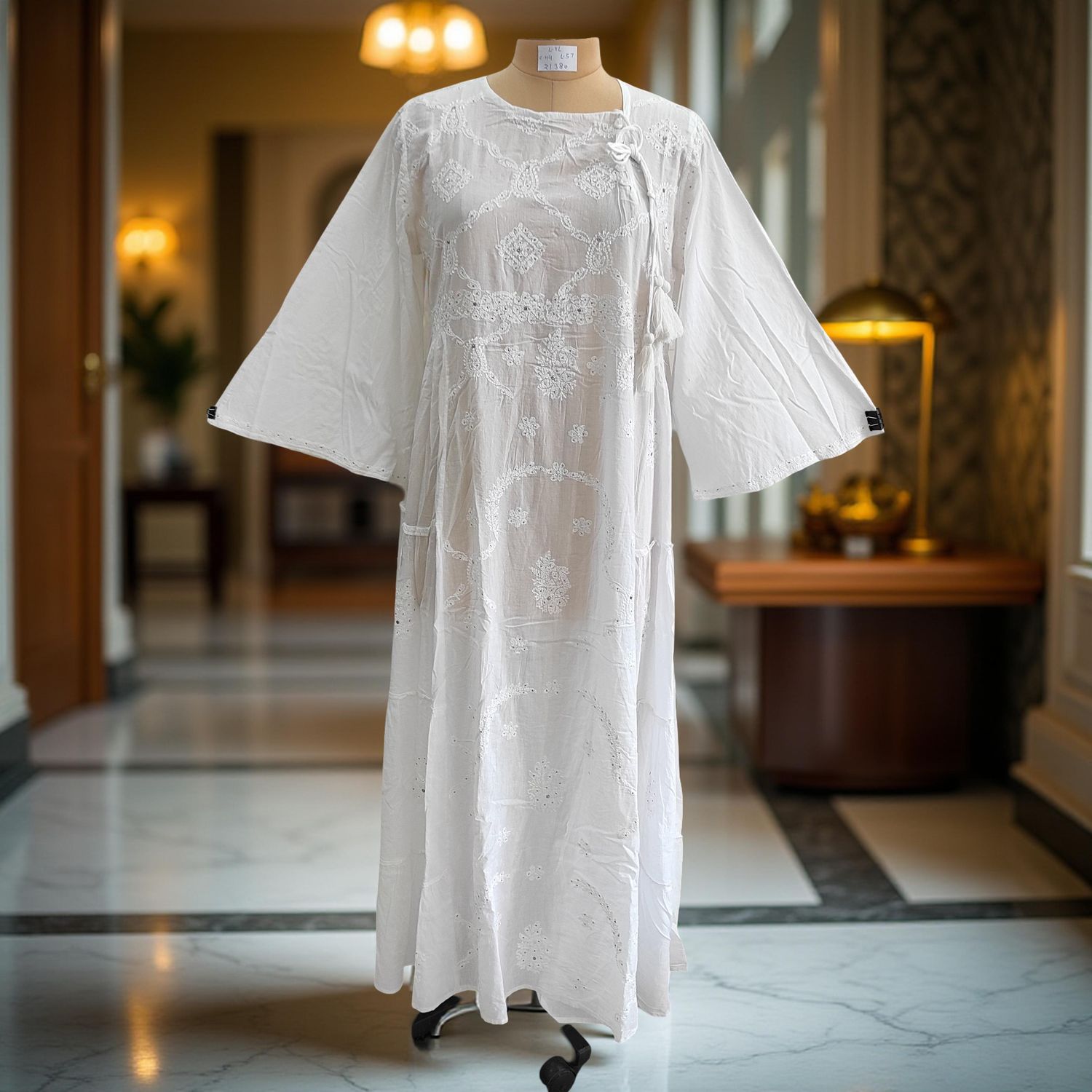 L/XL Cindrella embroidery Cotton Dress 57" Long Jalabiya