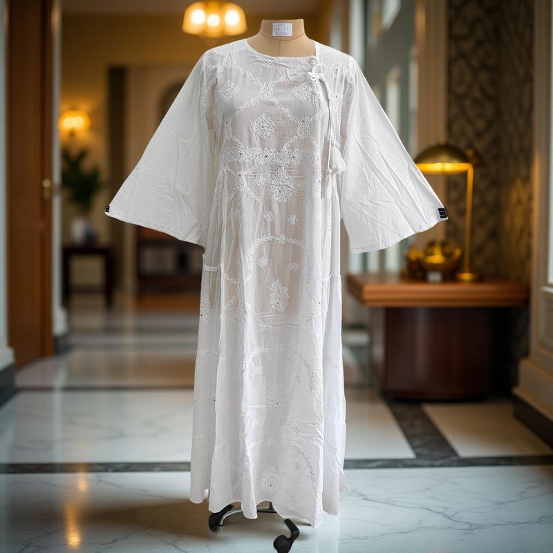 L/XL Cindrella embroidery Cotton Dress 57" Long Jalabiya
