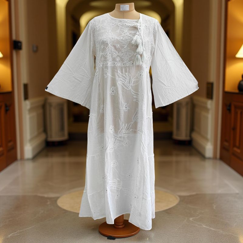 L/XL Cindrella embroidery Cotton Dress 57" Long Jalabiya