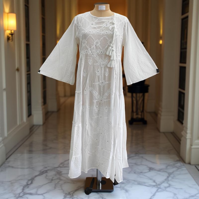 L/XL Cindrella embroidery Cotton Dress 57" Long Jalabiya