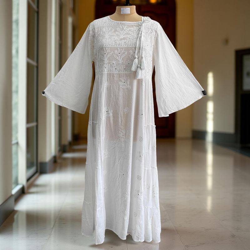 L/XL Cindrella embroidery Cotton Dress 57" Long Jalabiya