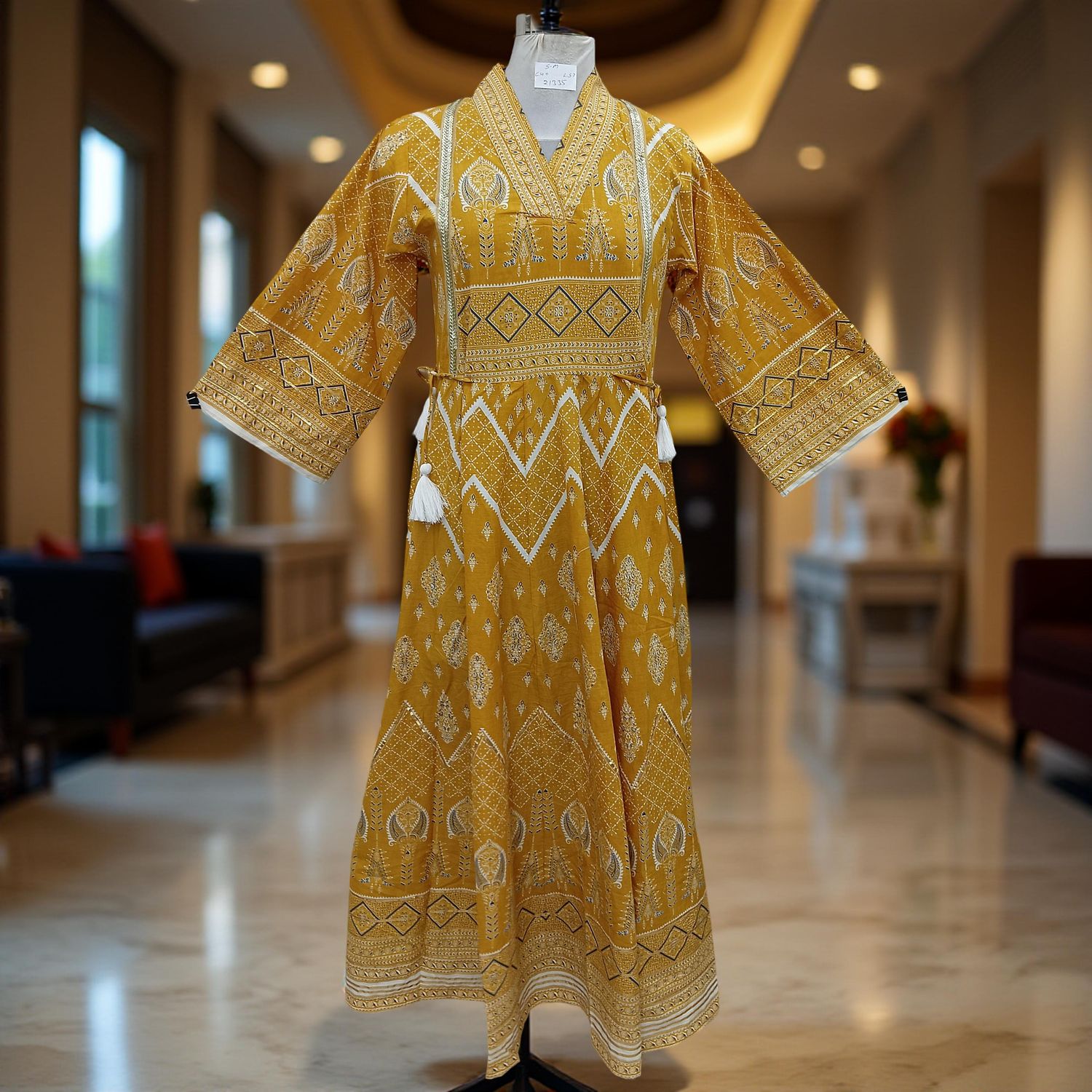 S/M Fareeha Printed Cotton Dress 57" Long Jalabiya