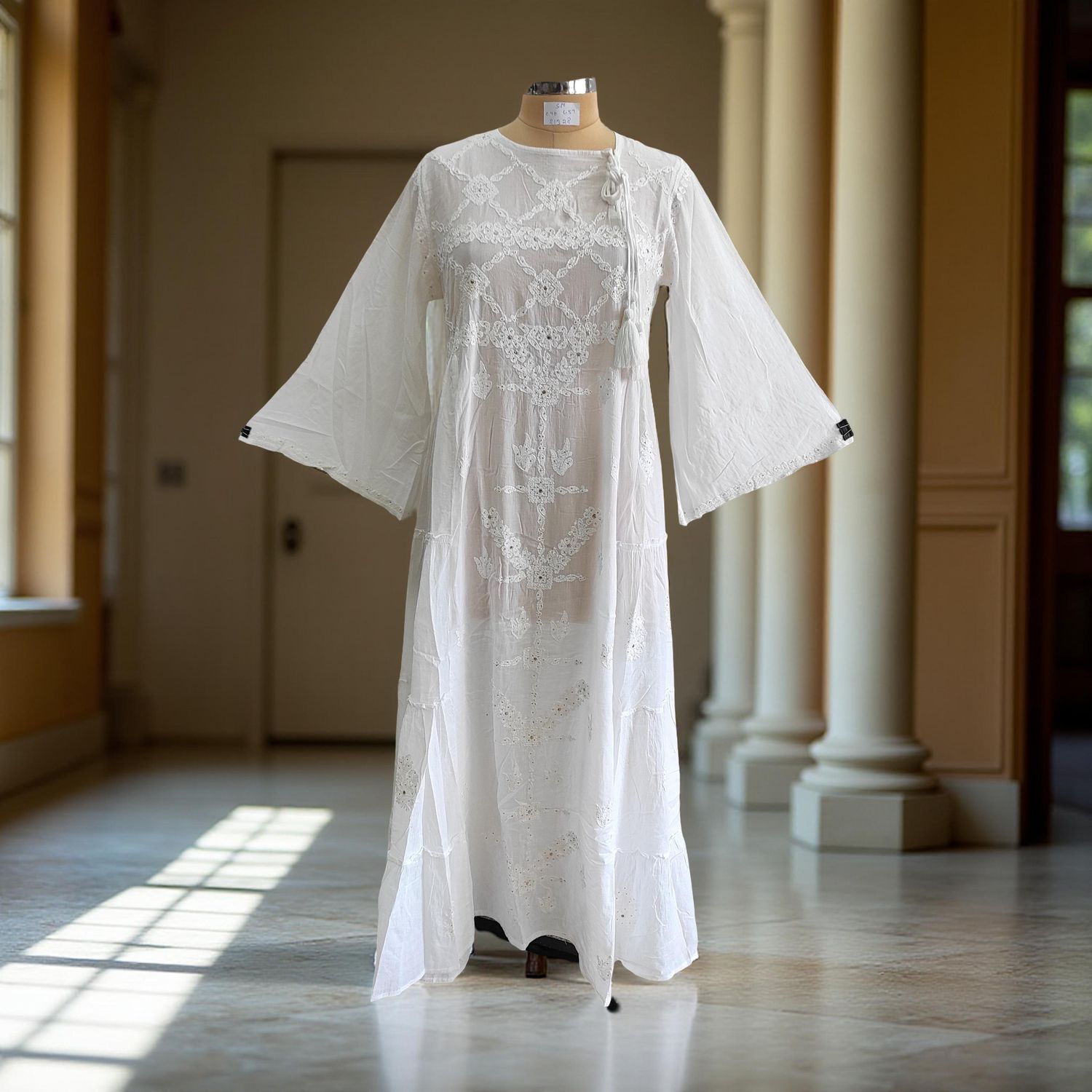 S/M Cindrella Embroidery Cotton Dress 57" Long Jalabiya