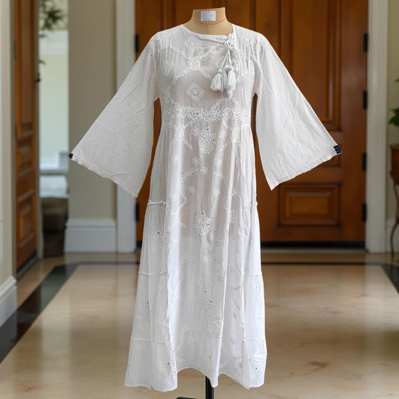 S/M Cindrella Embroidery Cotton Dress 57" Long Jalabiya