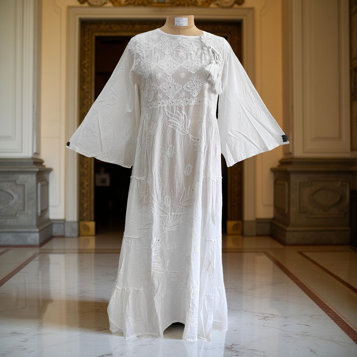 S/M Cindrella Embroidery Cotton Dress 57" Long Jalabiya