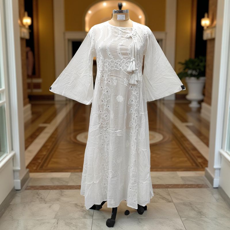 S/M Cindrella Embroidery Cotton Dress 57" Long Jalabiya