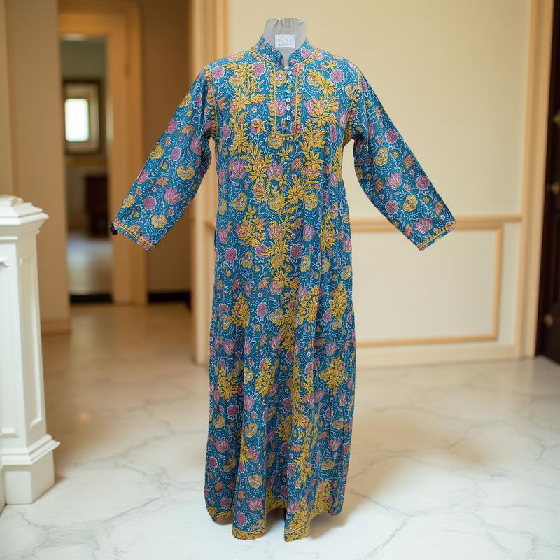 L/XL Sofi Embroidery Printed Cotton Dress 57" Long Jalabiya