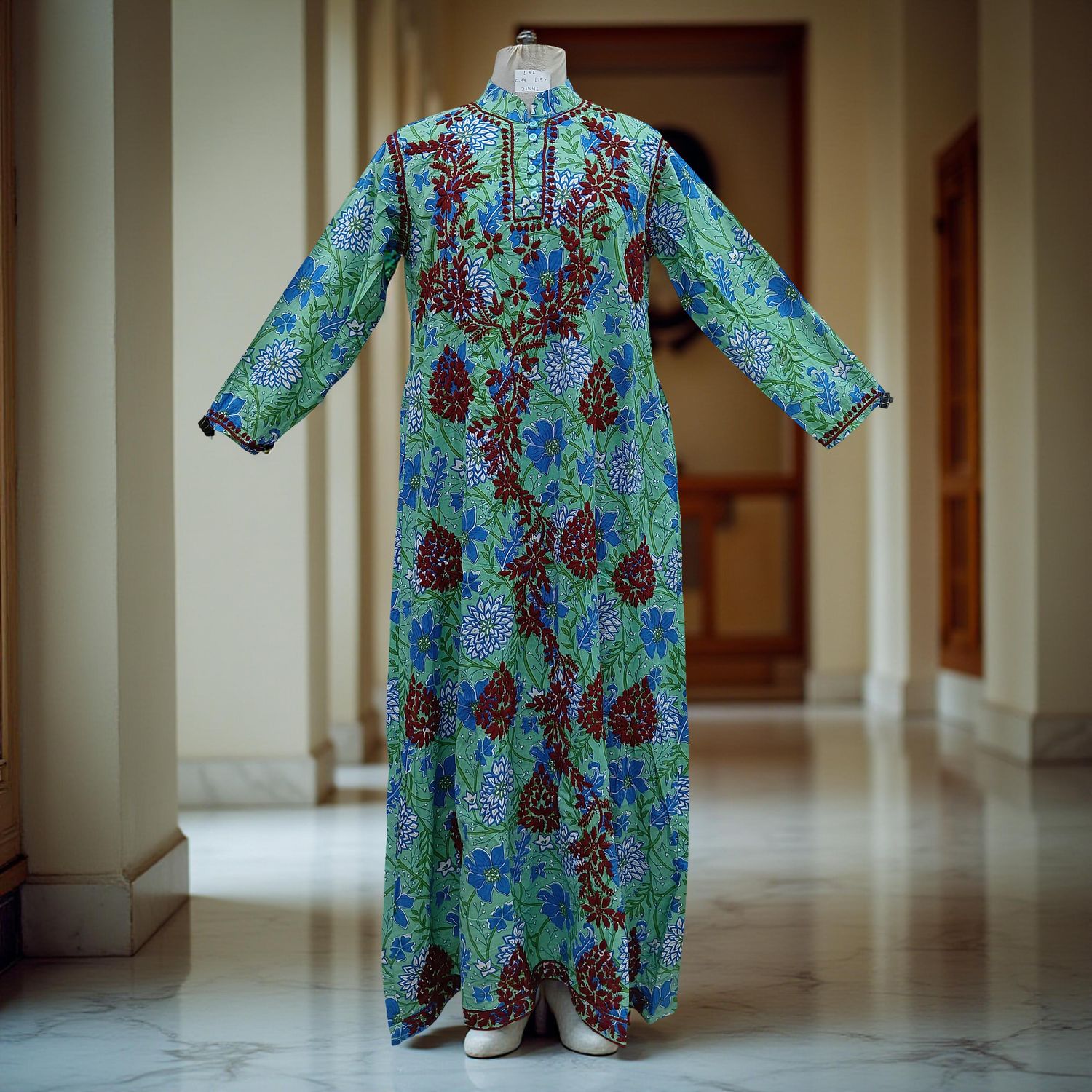 L/XL Sofi Embroidery Printed Cotton Dress 57" Long Jalabiya