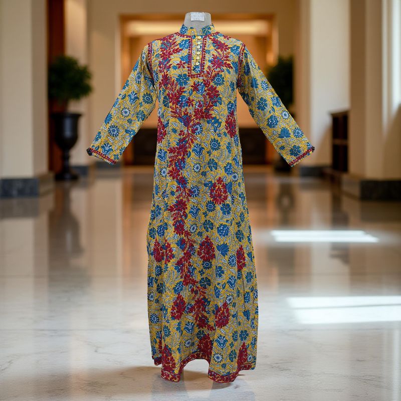 S/M Sofi Embroidery Printed Cotton Dress 57" Long Jalabiya