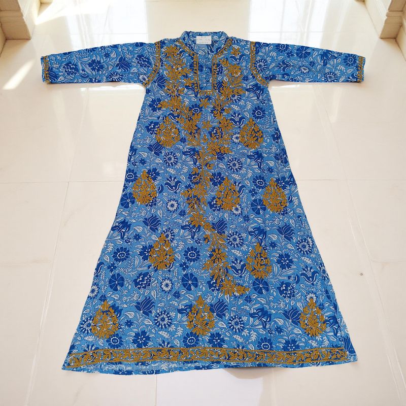 8-9 Year Embroidery Sofi Cotton Girls Dress 42" Long Jalabiya