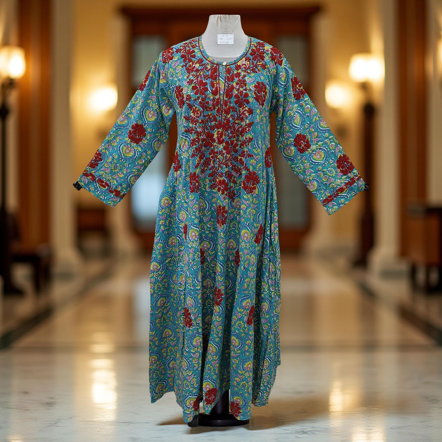 S/M Fahar Embroidery Printed Cotton Dress 57" Long Jalabiya