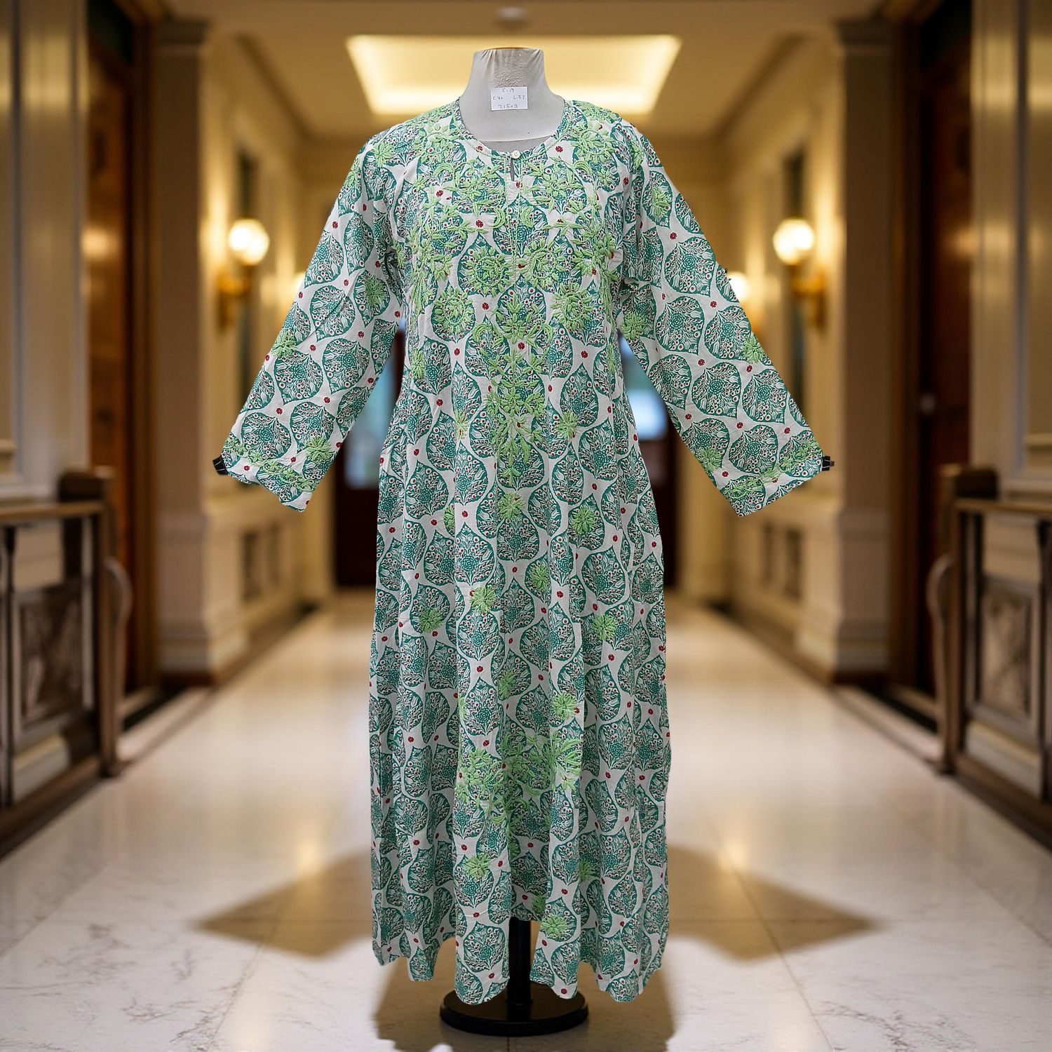 S/M Fahar Embroidery Printed Cotton Dress 57" Long Jalabiya