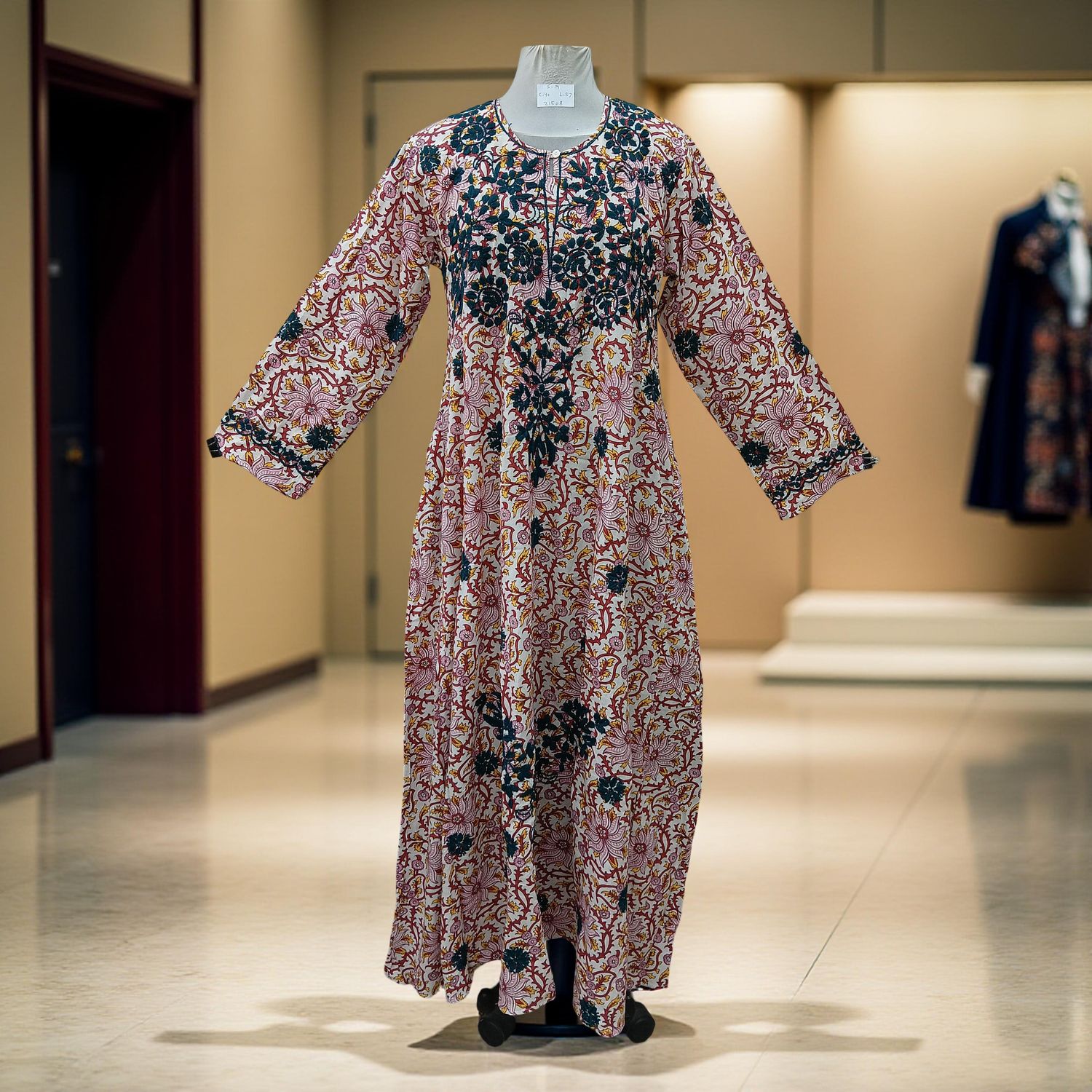 S/M Fahar Embroidery Printed Cotton Dress 57" Long Jalabiya