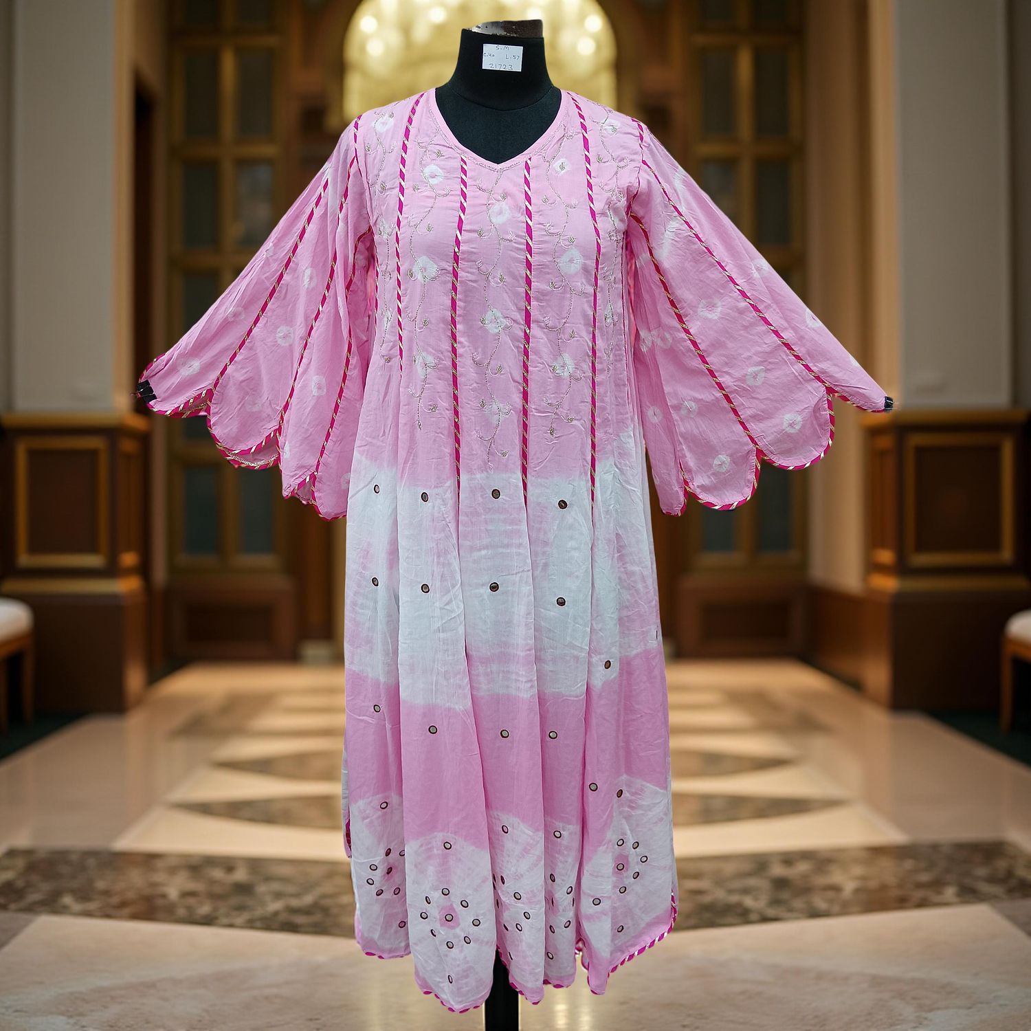 L-XL Meher Crystal Tie Dye Cotton Dress 57" Long Jalabiya