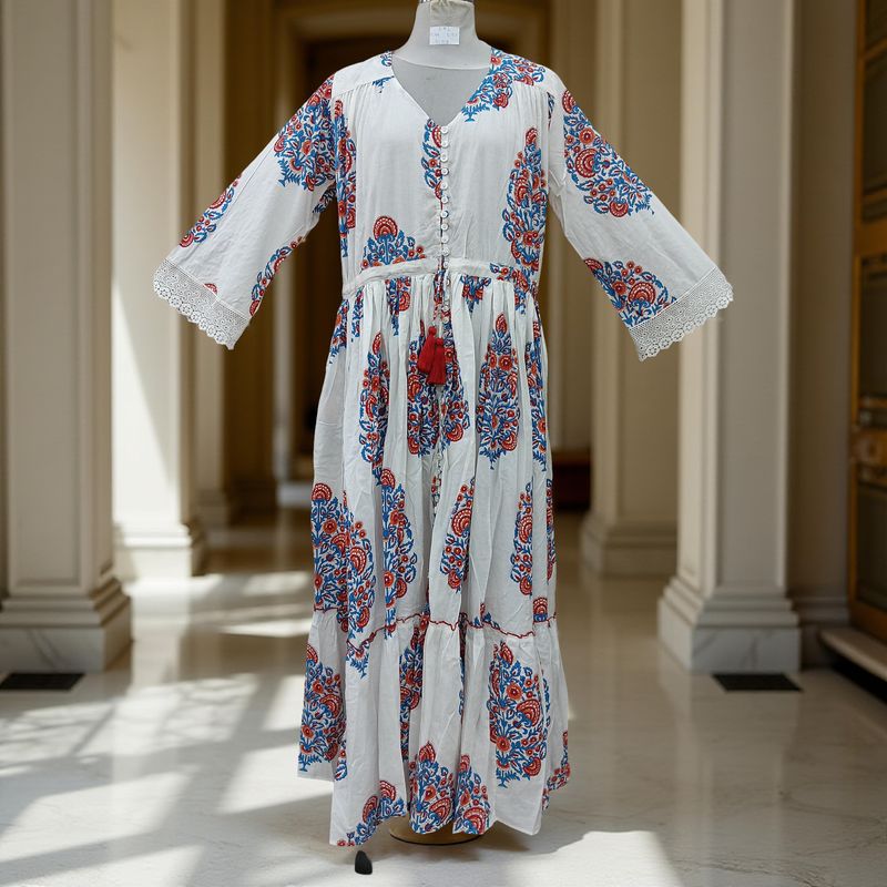 L/XL Ari Printed Cotton Dress 57" Long Jalabiya