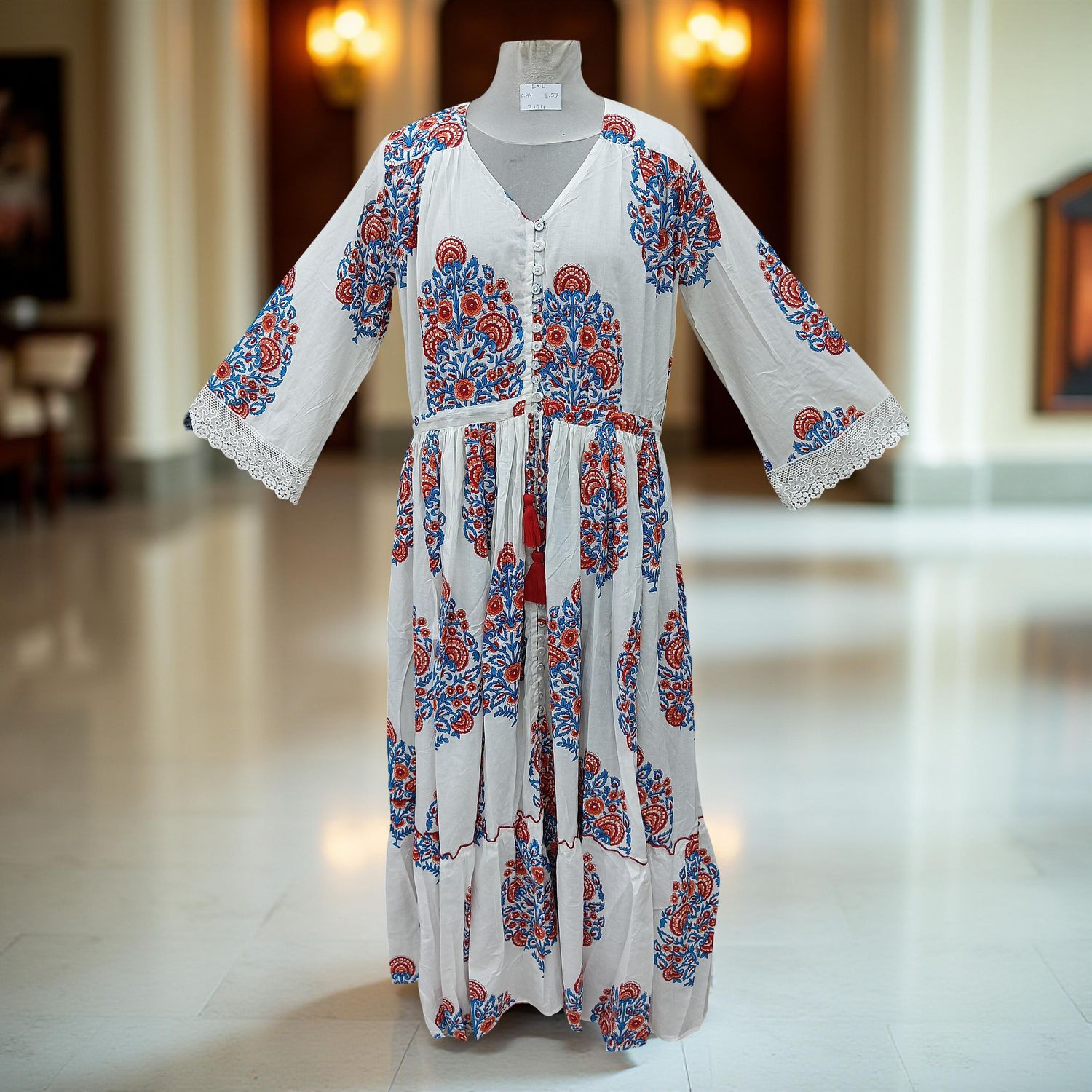 L/XL Ari Printed Cotton Dress 57" Long Jalabiya