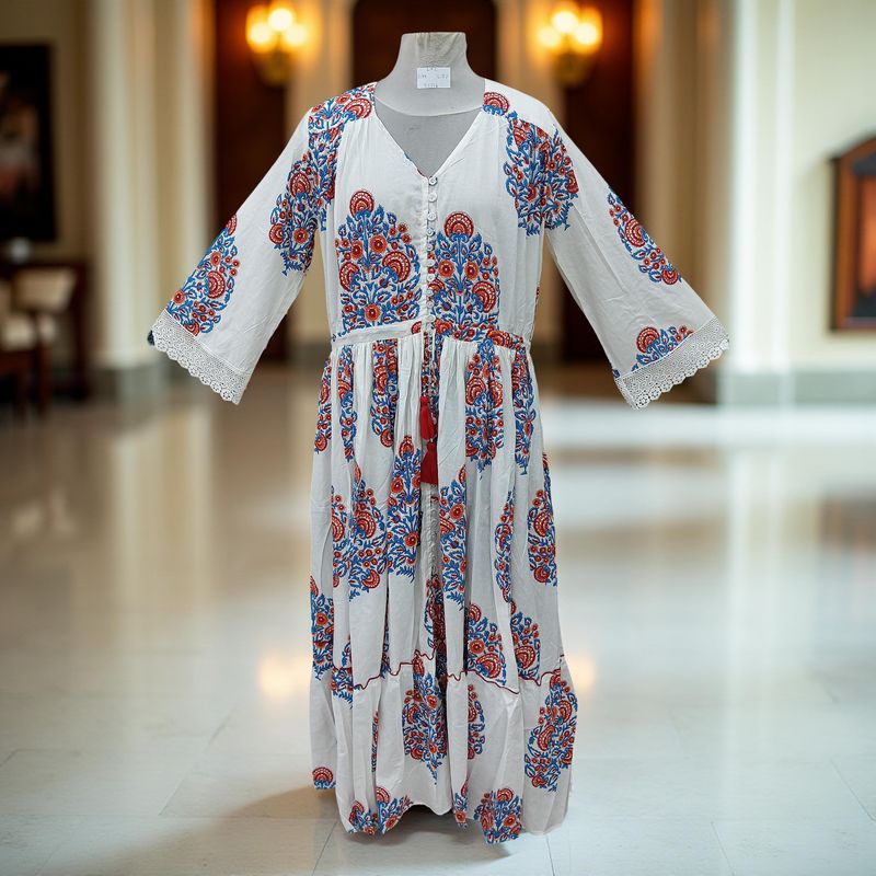 L/XL Ari Printed Cotton Dress 57" Long Jalabiya