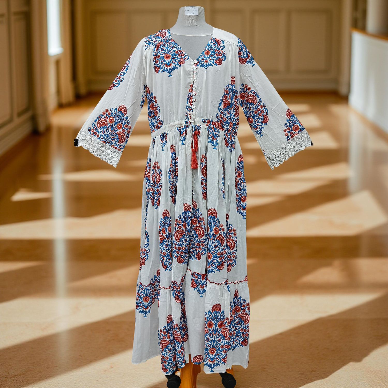 L/XL Ari Printed Cotton Dress 57" Long Jalabiya