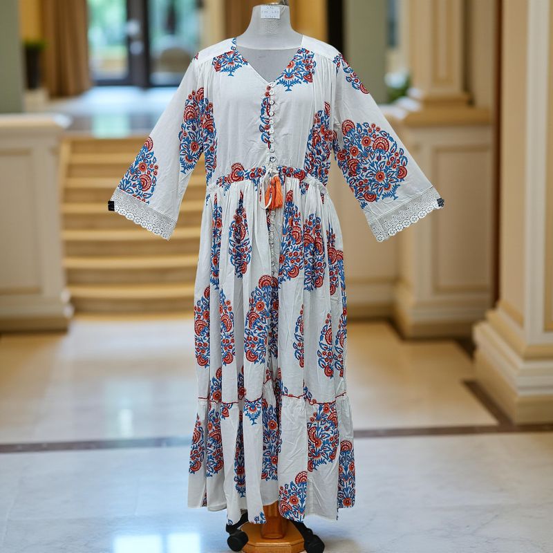 L/XL Ari Printed Cotton Dress 57" Long Jalabiya