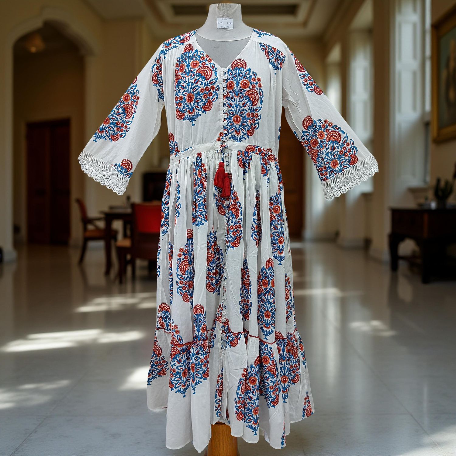 L/XL Ari Printed Cotton Dress 57" Long Jalabiya