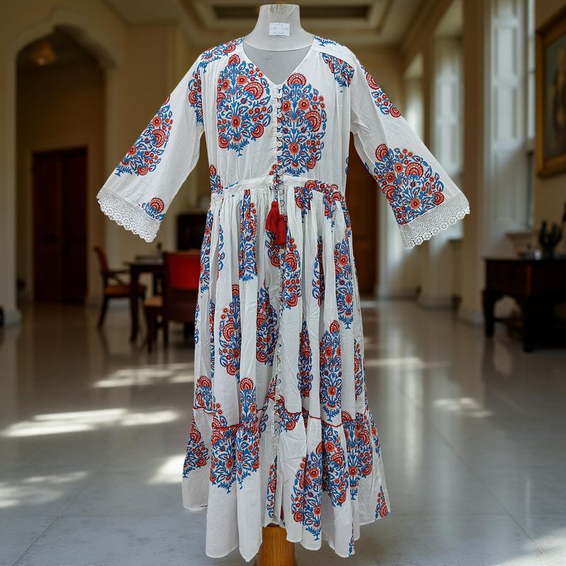 L/XL Ari Printed Cotton Dress 57" Long Jalabiya