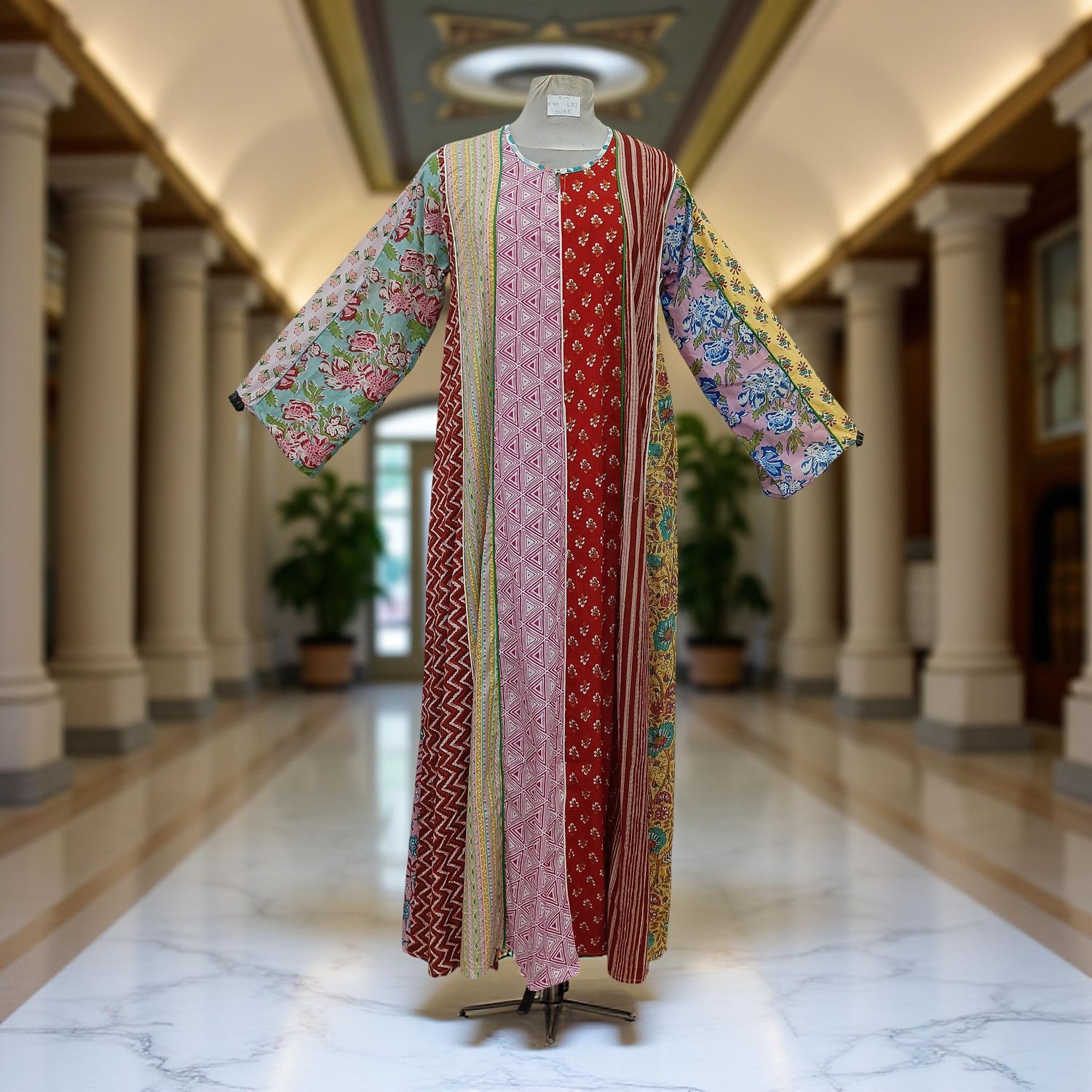 S/M Malaysia Printed Cotton Dress 57" Long Jalabiya