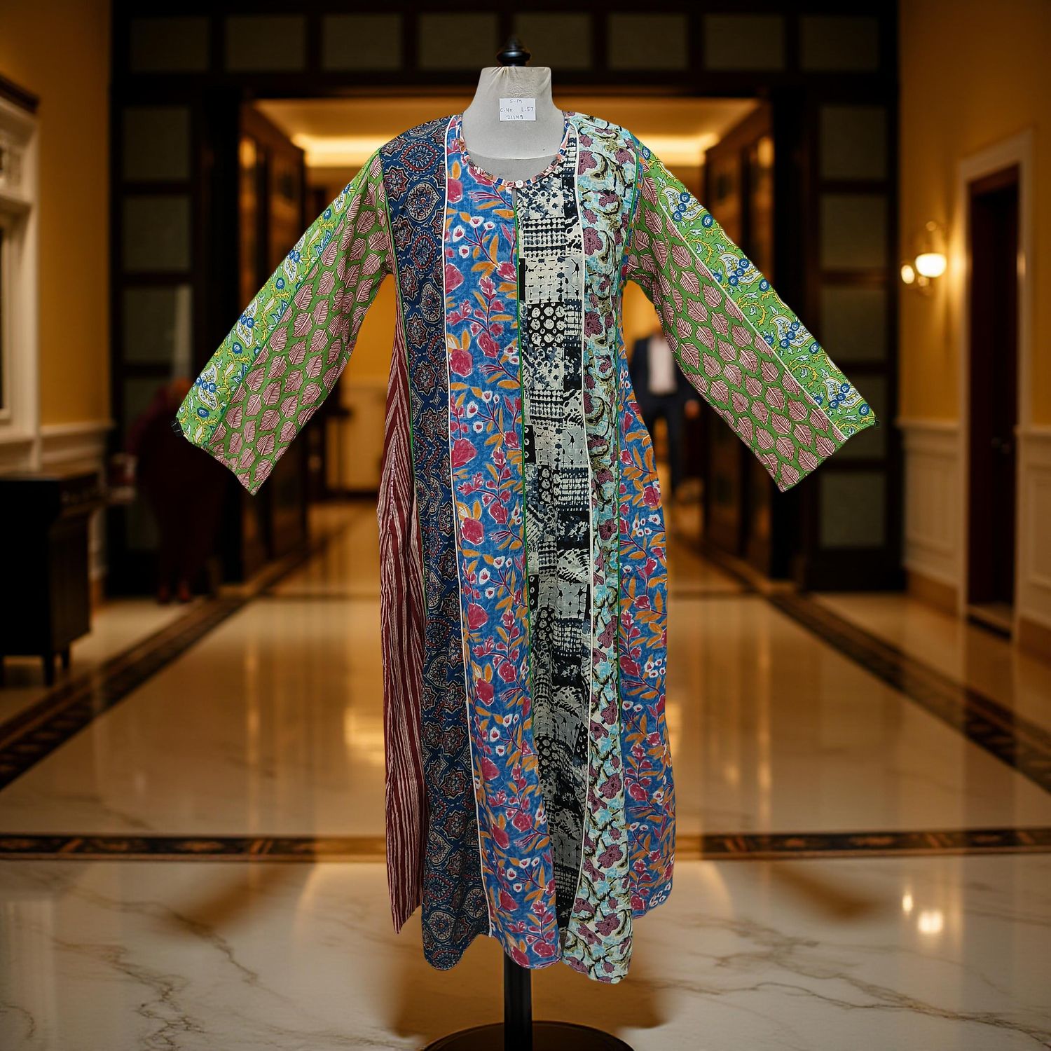 S/M Malaysia Printed Cotton Dress 57" Long Jalabiya