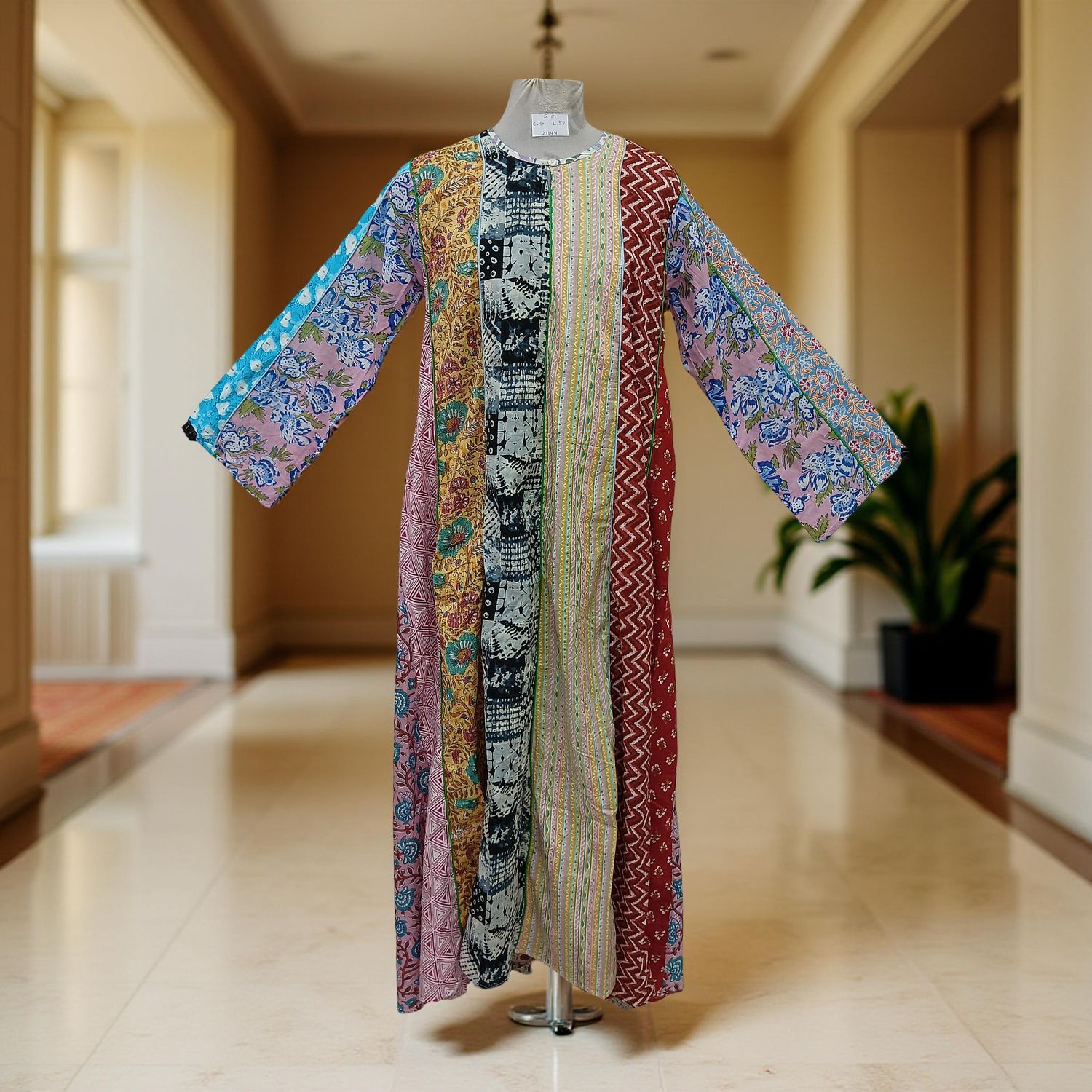 S/M Malaysia Printed Cotton Dress 57" Long Jalabiya