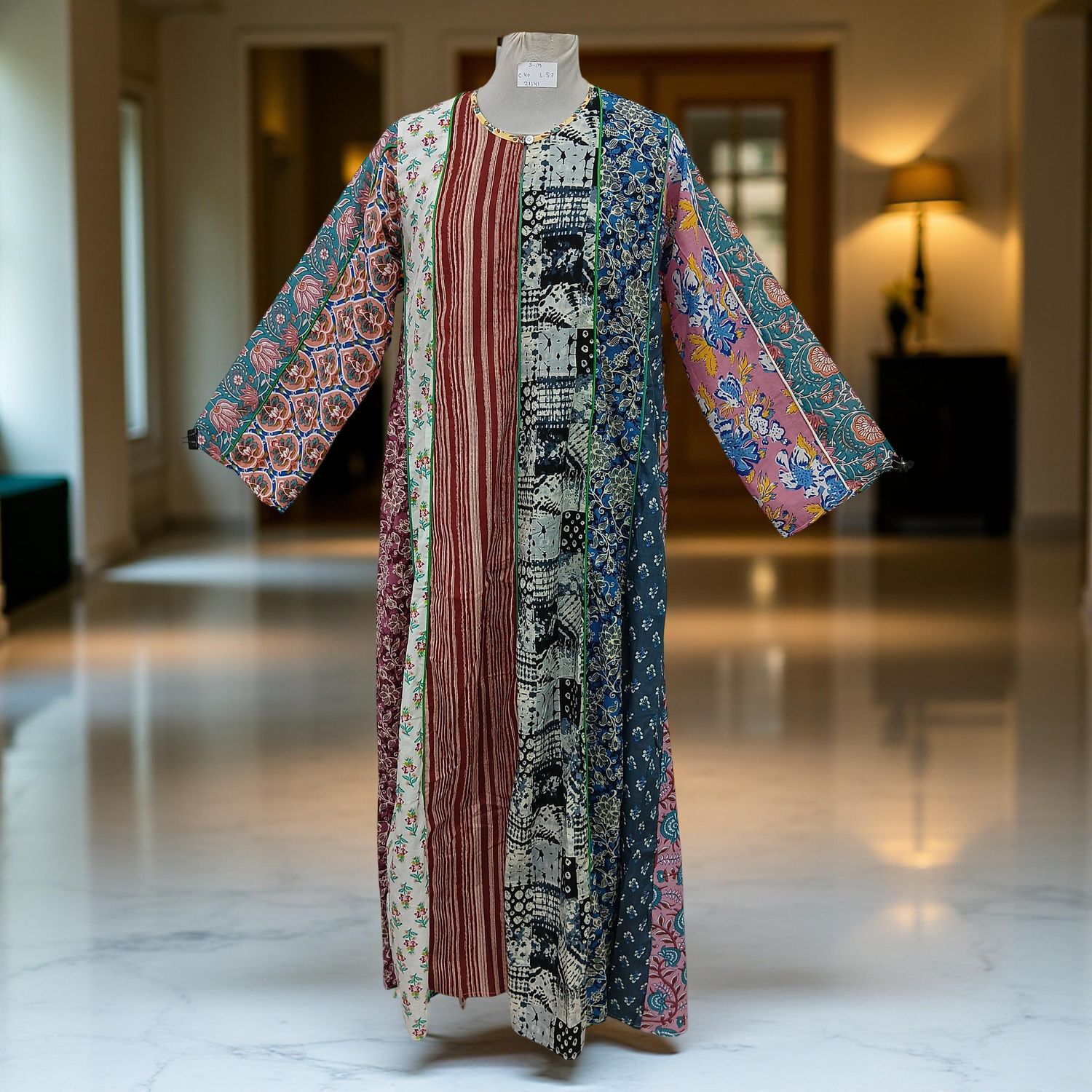 S/M Malaysia Printed Cotton Dress 57" Long Jalabiya