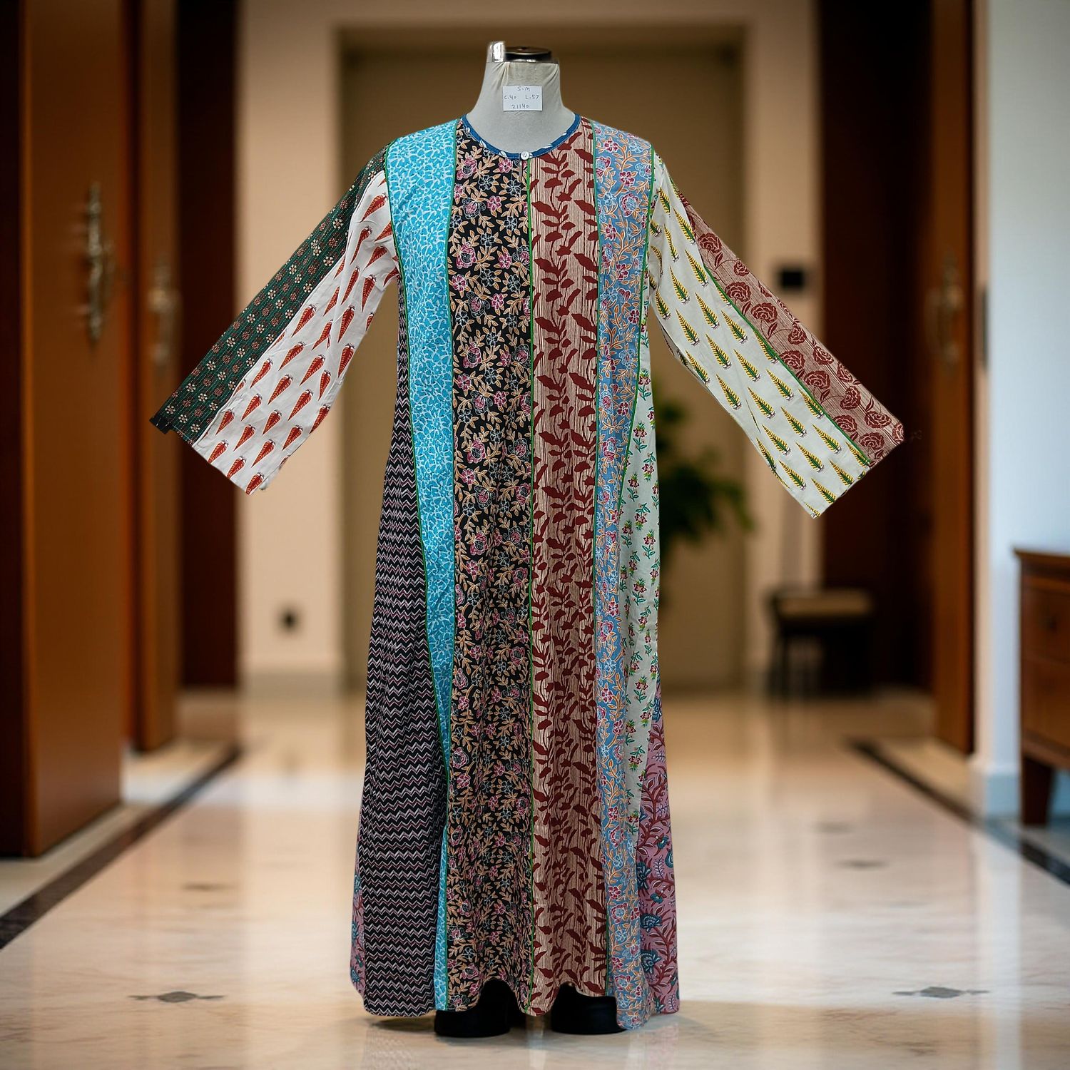 S/M Malaysia Printed Cotton Dress 57" Long Jalabiya