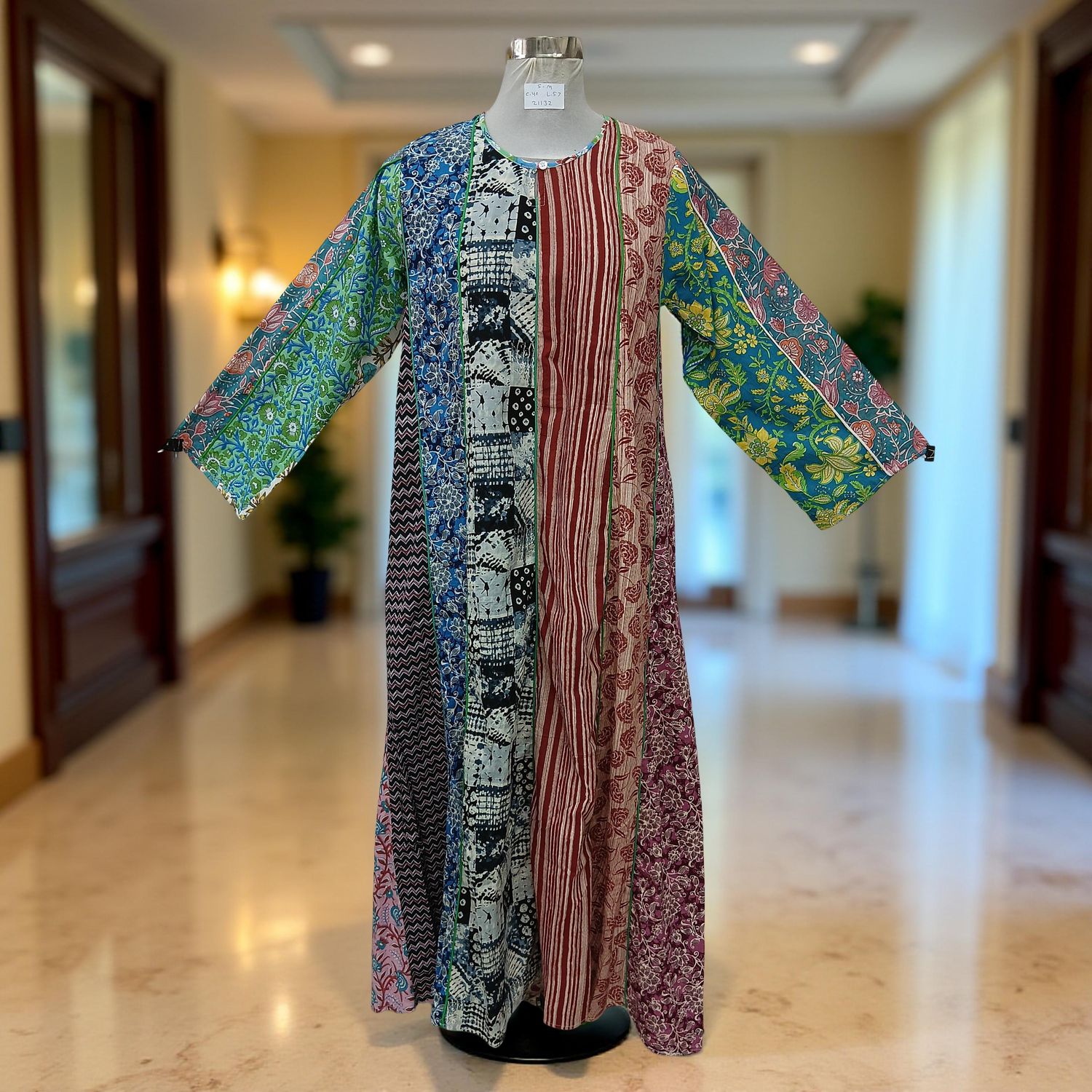 S/M Malaysia Printed Cotton Dress 57" Long Jalabiya