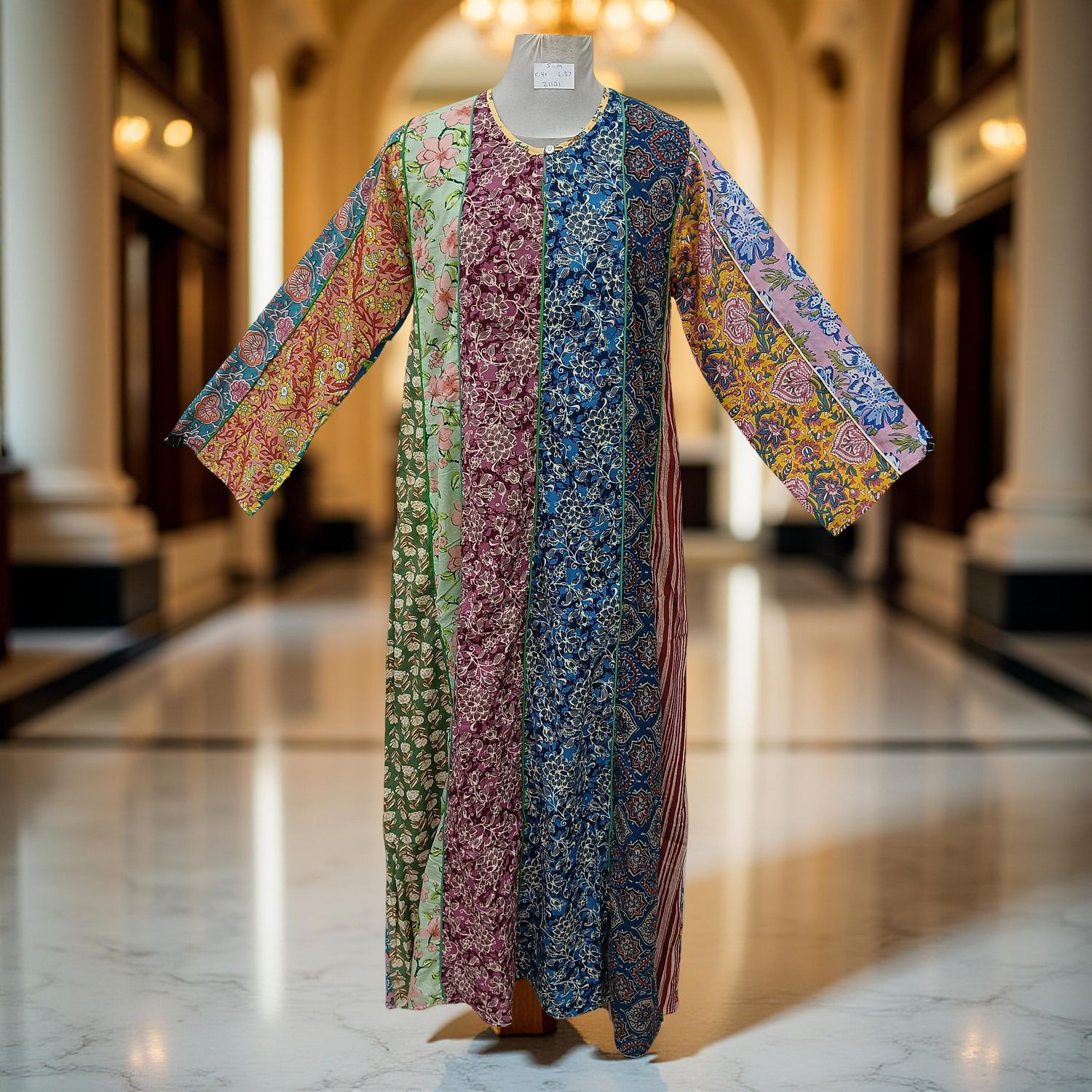 S/M Malaysia Printed Cotton Dress 57" Long Jalabiya