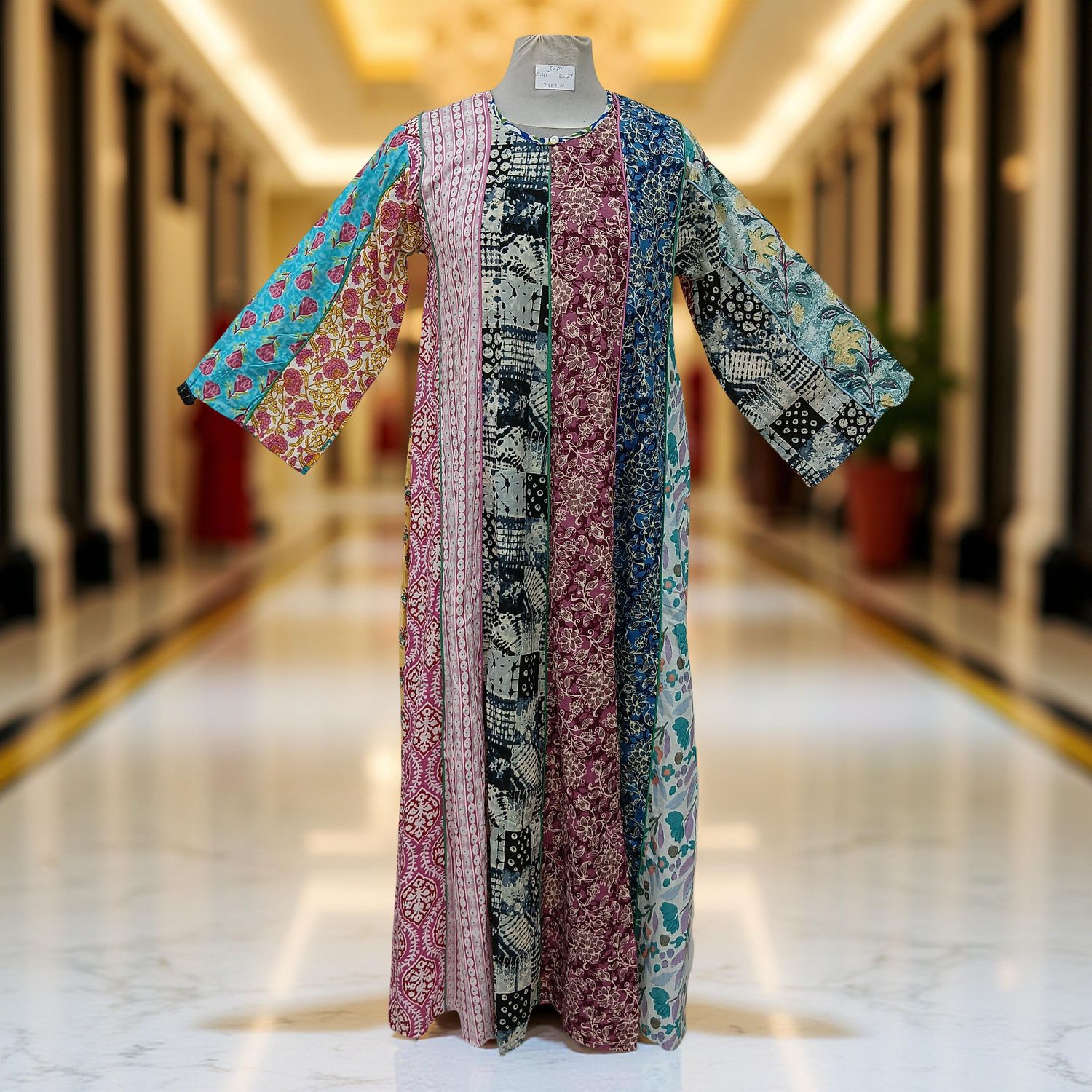 S/M Malaysia Printed Cotton Dress 57" Long Jalabiya