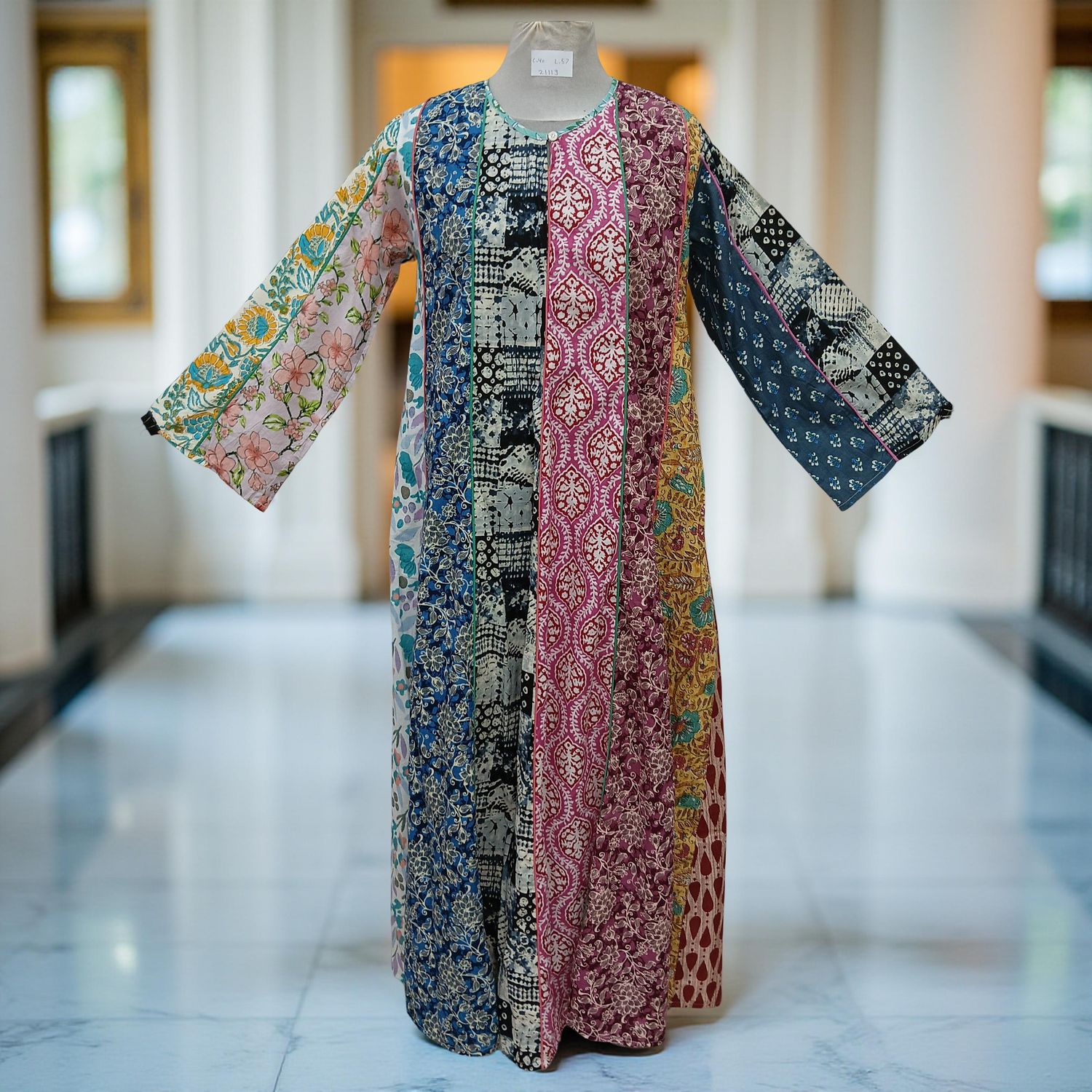 S/M Malaysia Printed Cotton Dress 57" Long Jalabiya