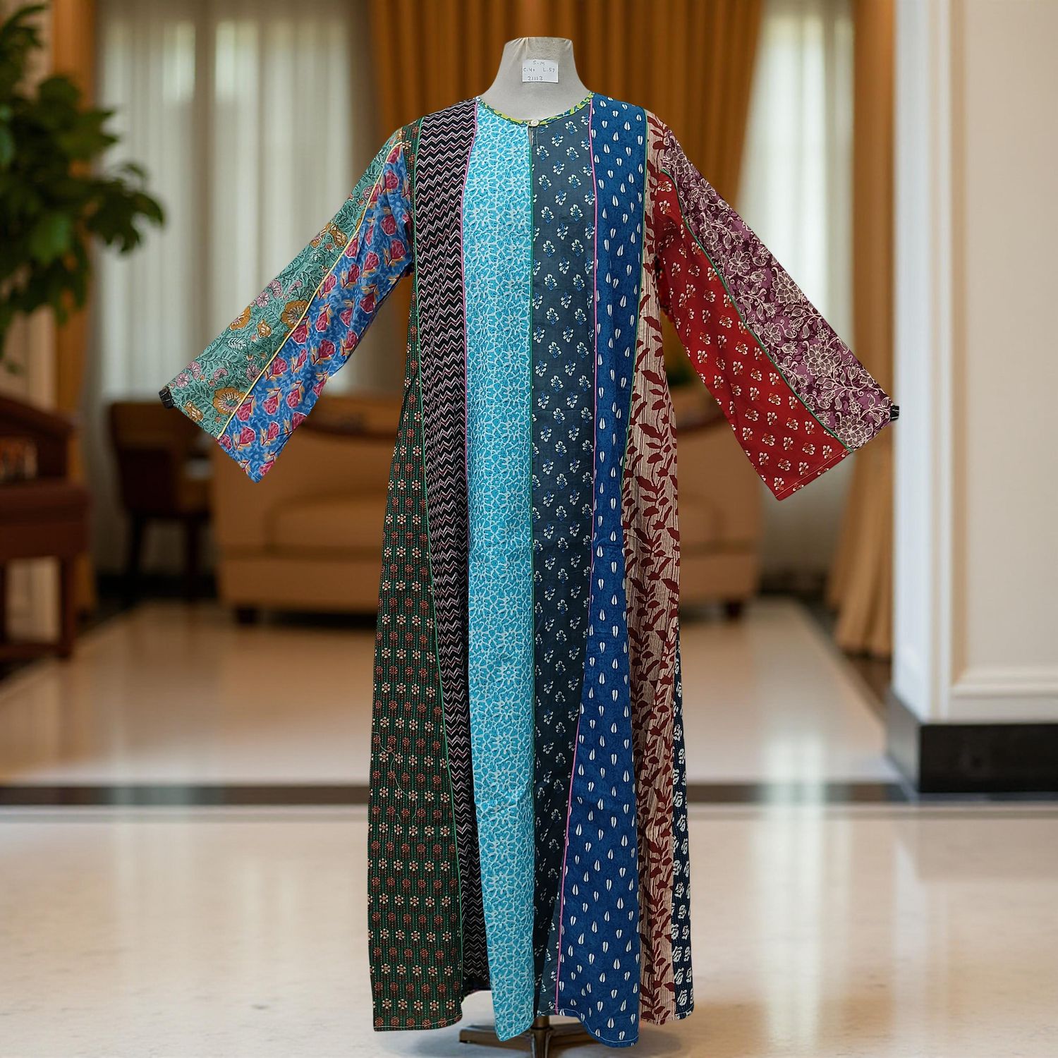 S/M Malaysia Printed Cotton Dress 57" Long Jalabiya