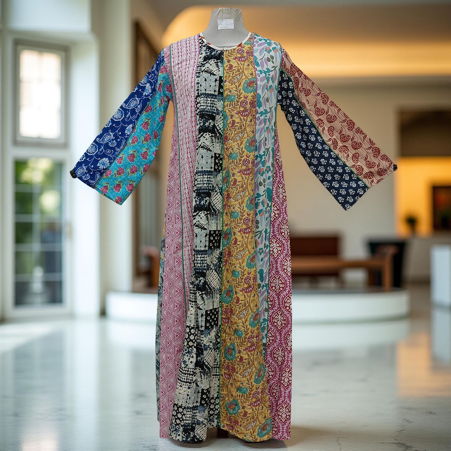 S/M Malaysia Printed Cotton Dress 57" Long Jalabiya