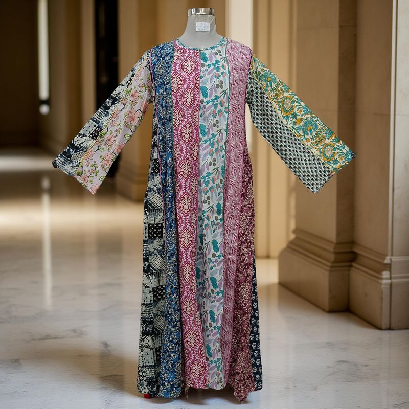 S/M Malaysia Printed Cotton Dress 57" Long Jalabiya