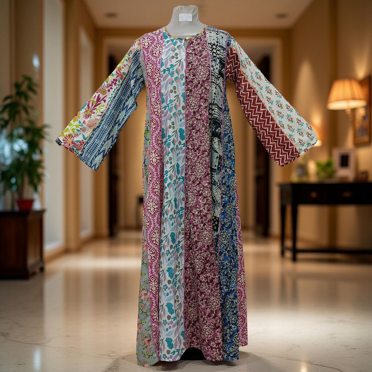 S/M Malaysia Printed Cotton Dress 57" Long Jalabiya