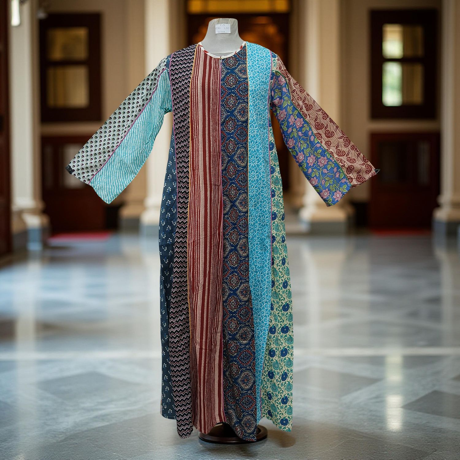 S/M Malaysia Printed Cotton Dress 57" Long Jalabiya