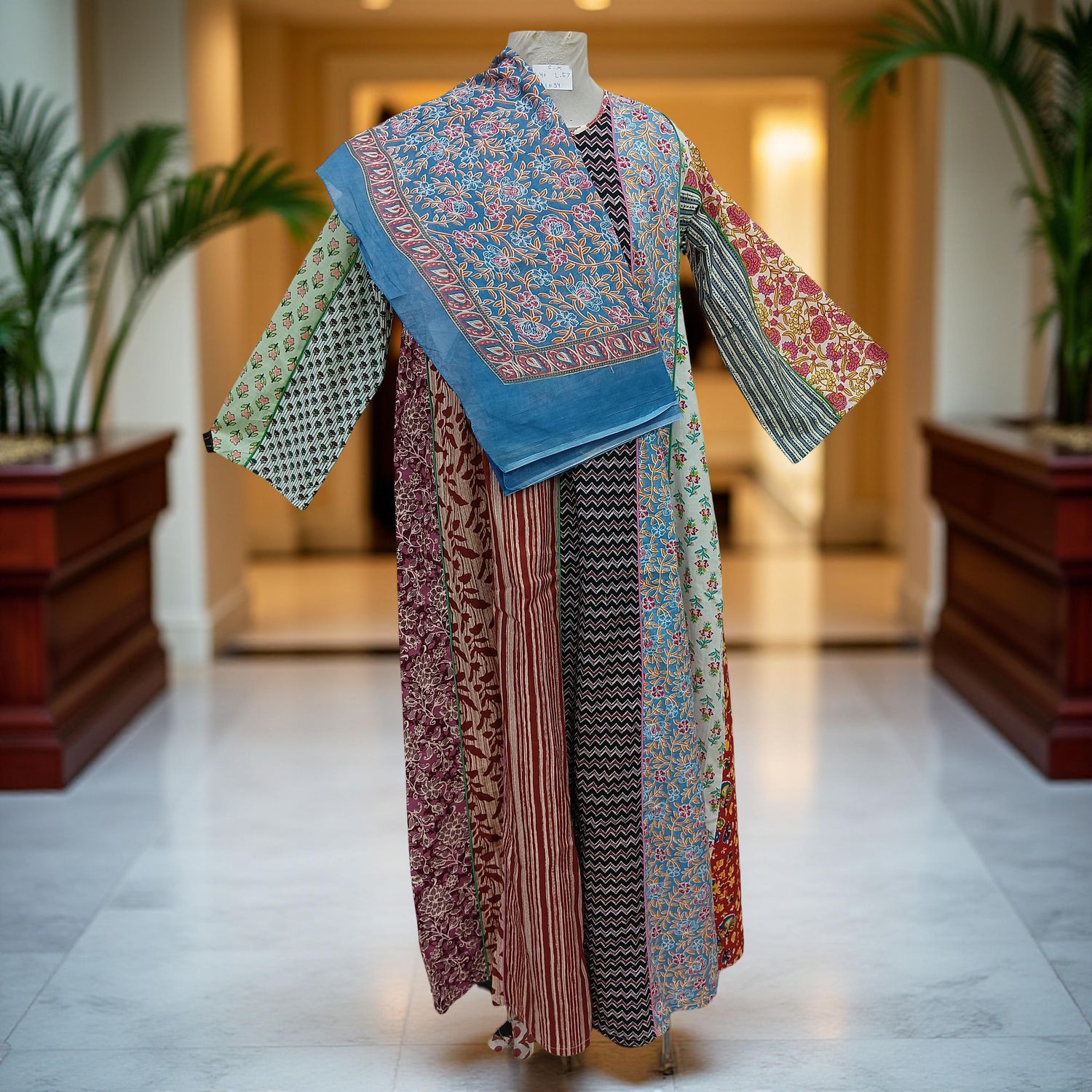 S/M Malaysia Printed Cotton Dress 57" Long Jalabiya With Sheila