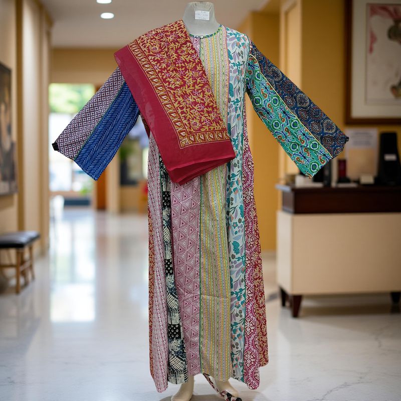 S/M Malaysia Printed Cotton Dress 57" Long Jalabiya With Sheila