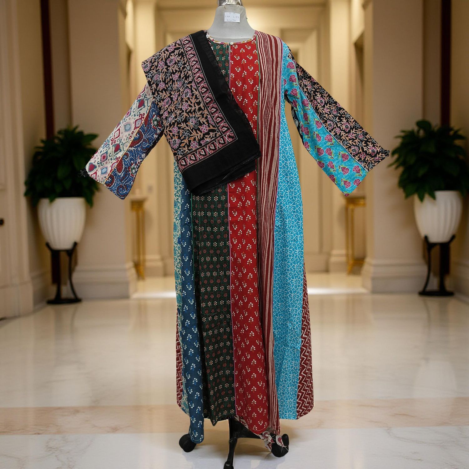 S/M Malaysia Printed Cotton Dress 57" Long Jalabiya With Sheila