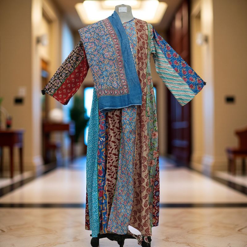 S/M Malaysia Printed Cotton Dress 57" Long Jalabiya With Sheila