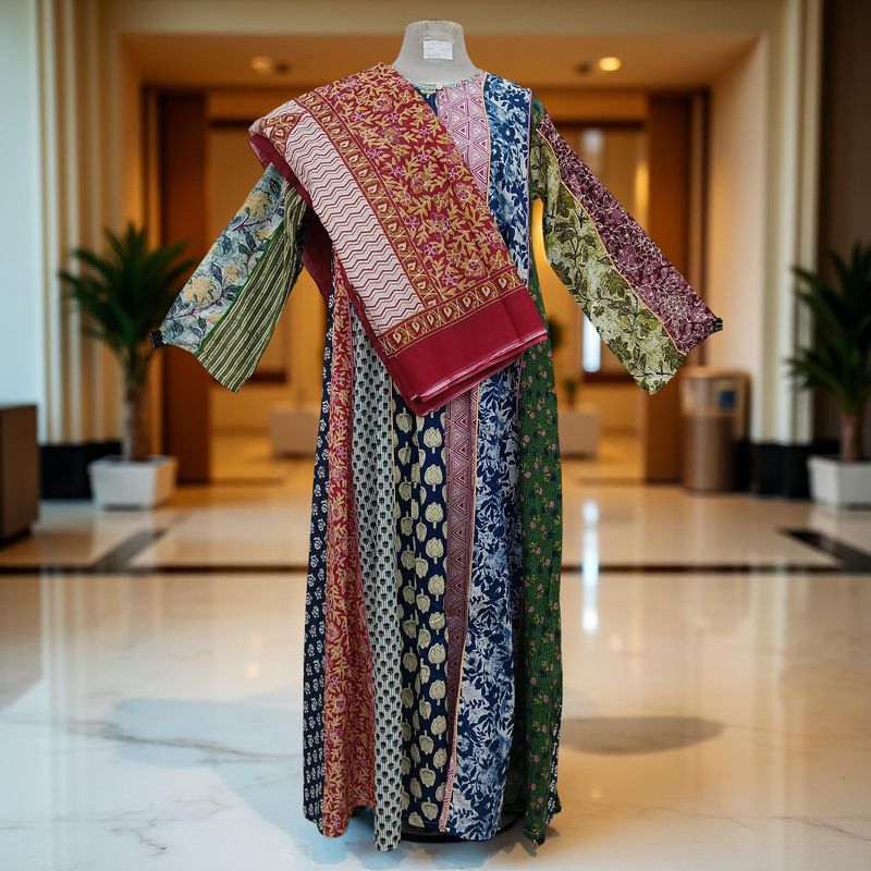 S/M Malaysia Printed Cotton Dress 57" Long Jalabiya With Sheila