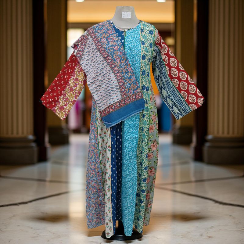 S/M Malaysia Printed Cotton Dress 57" Long Jalabiya With Sheila